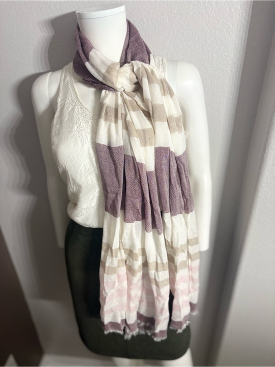 Accessories - Striped Lightweight Scarf in Lavender, Cream & Taupe